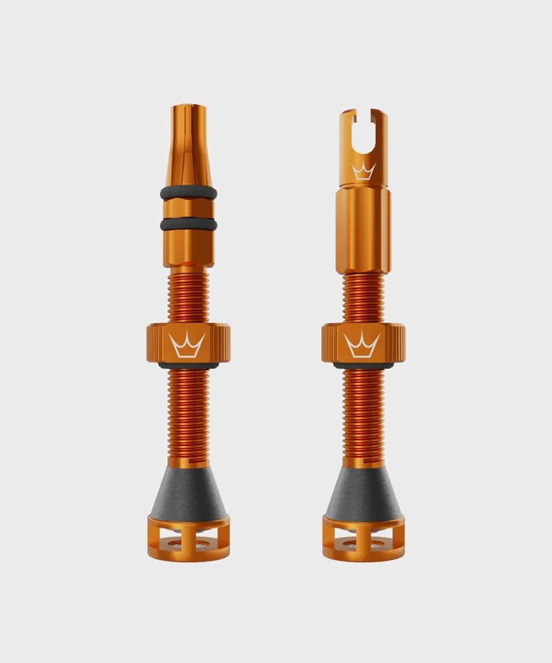 Peaty's Holeshot Fast Flow Tubeless Valves 42mm long in Mango